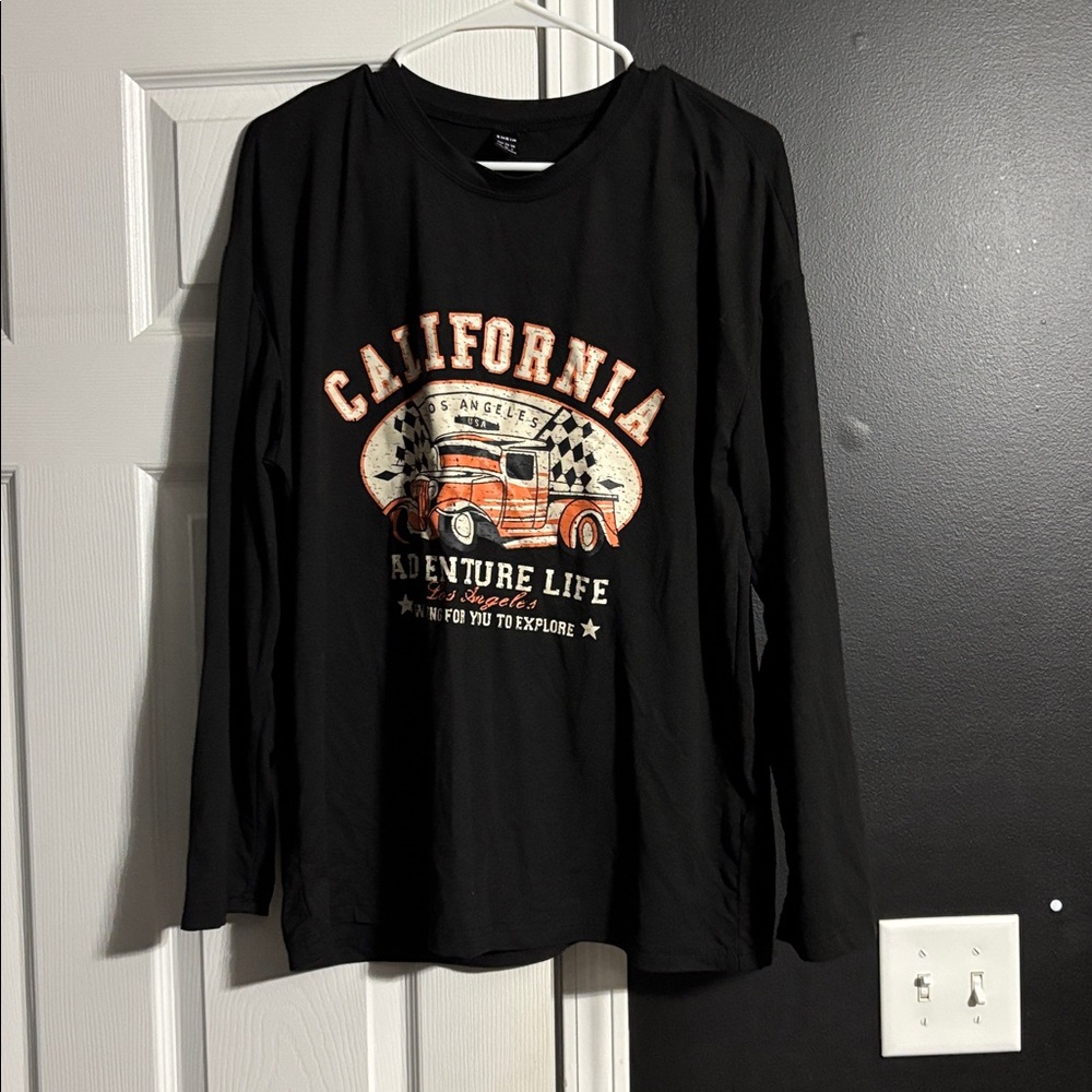 SHEIN Black California Adventure Long Sleeve Tee